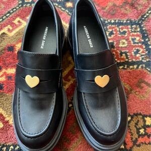 American Eagle Outfitters Black Loafers with Gold Heart Accent